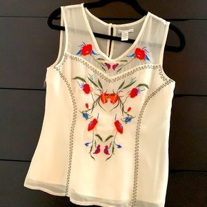 Embroidered, lined tank, white, size M